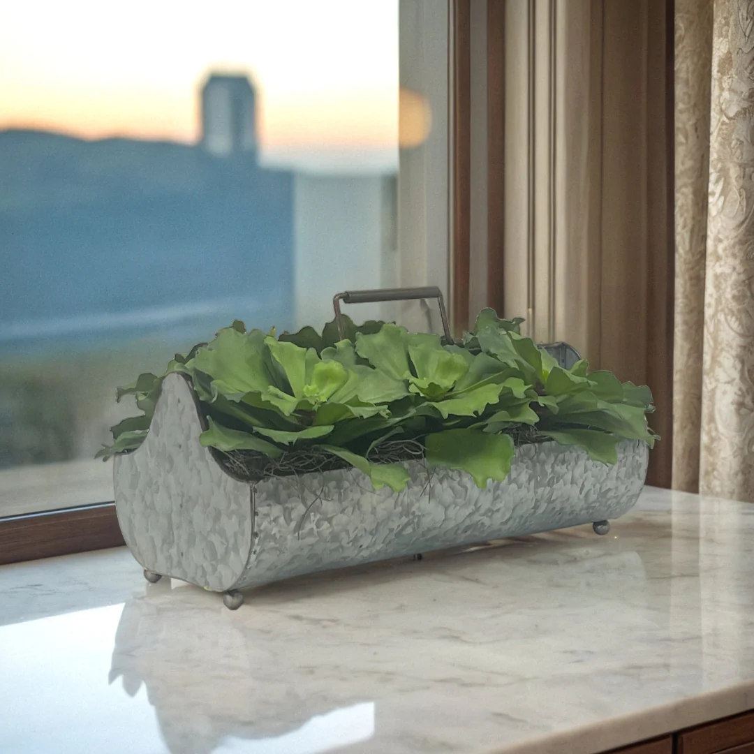 Green Succulents in Metal Planter - Image 3