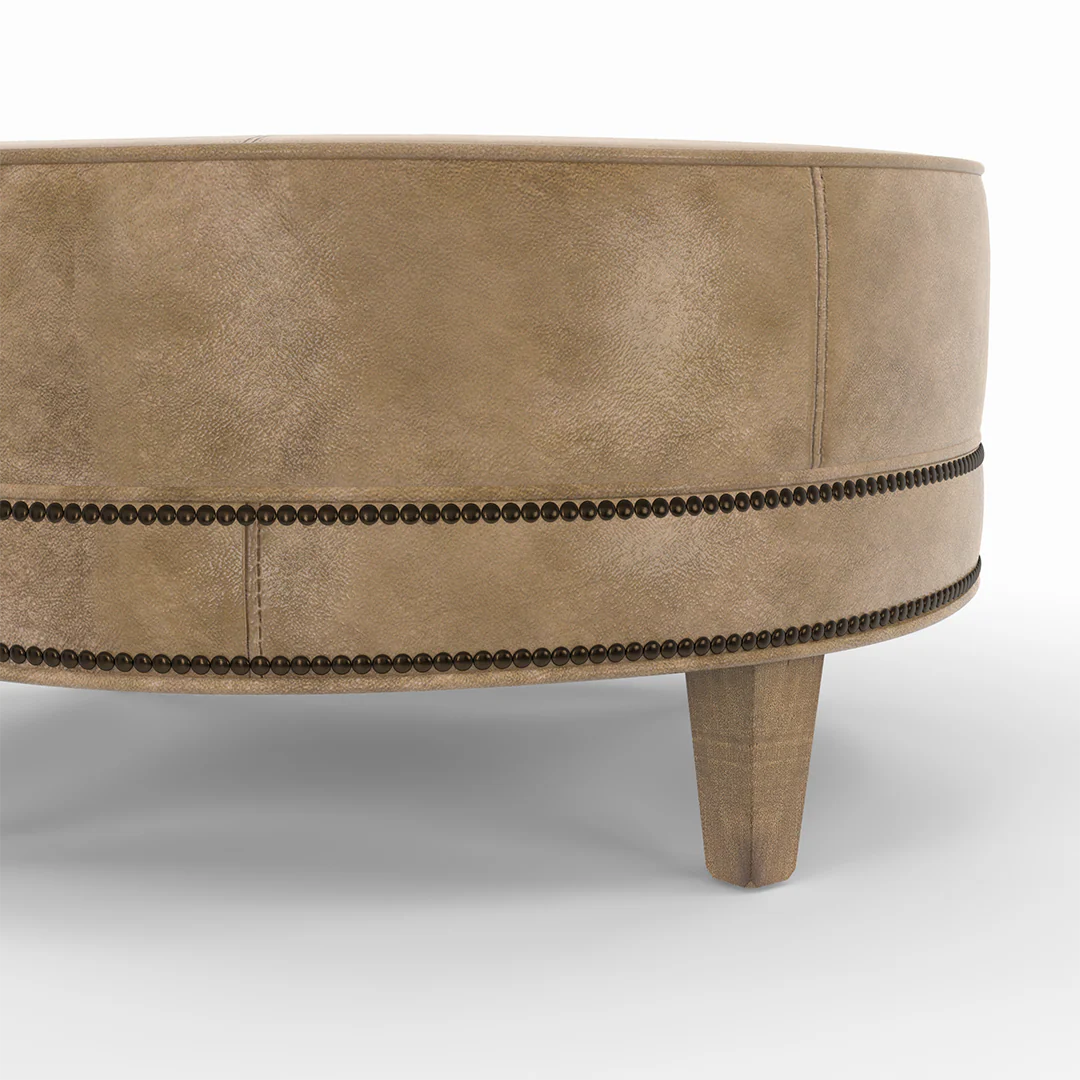 Medium Round Leather Ottoman - Image 3